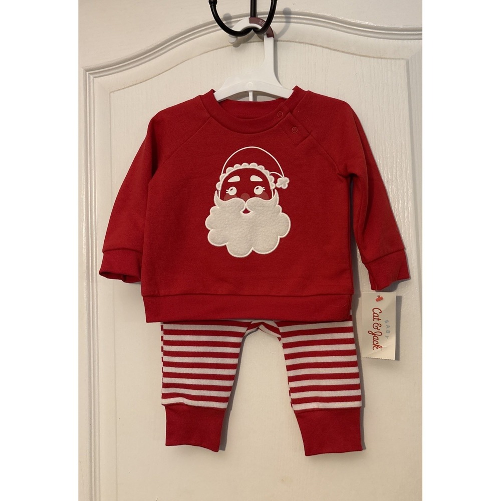 NWT Baby Cat & Jack 3/6 Months Red Santa Christmas Sweatshirt And Pants Set
